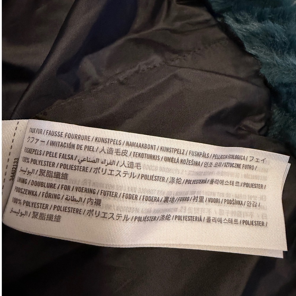 Hollister Faux Fur Zip Up Jacket Teal Green Plush Bomber Coat Large - Picture 4 of 4